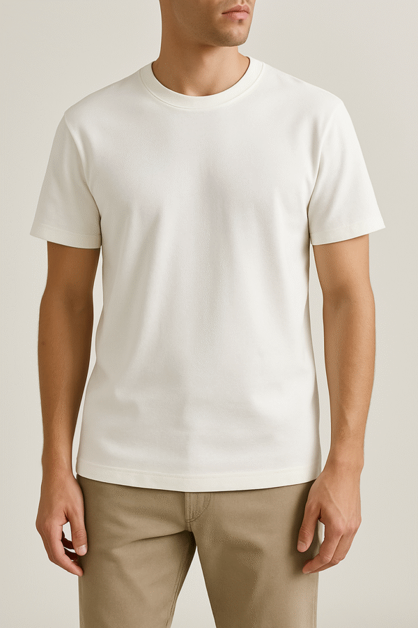 T-shirt jersey Blanc r en coton bio, certifié Oeko-Tex 100 Composition 100 % coton . Coupe contemporaine . Type de col rond . Certifié Oeko-Tex 100