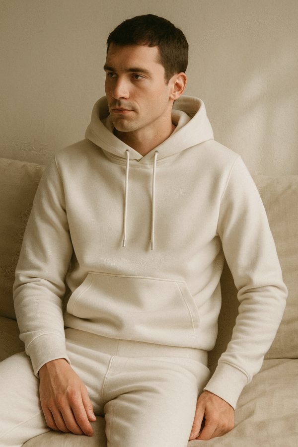 Sweat-shirt Blanc à capuche, en coton certifié RCS https://outrageroyal.com/